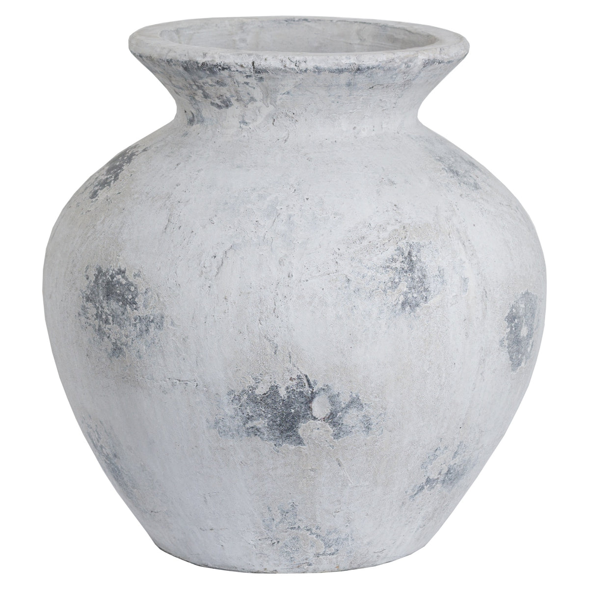 Downton large antique white stone-effect vase, front view