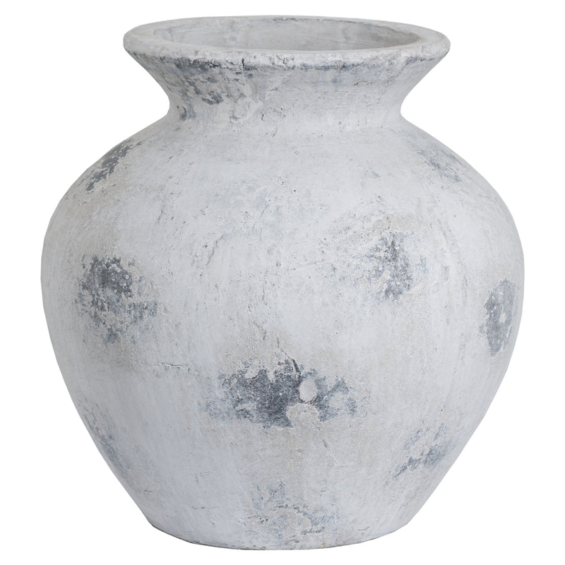 Downton large antique white stone-effect vase, front view