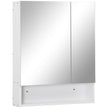 White wall-mounted bathroom mirror cabinet with two mirrored doors and open shelf
