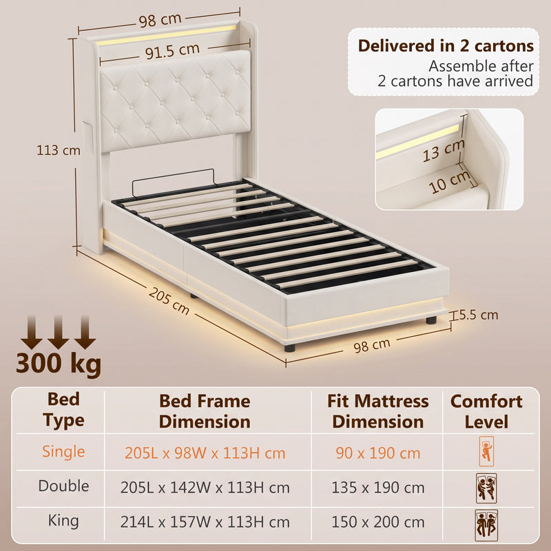 3ft single ottoman bed with LED – image 3