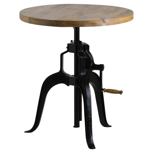 Draftsman adjustable bar bistro table with round wooden top and black crank base