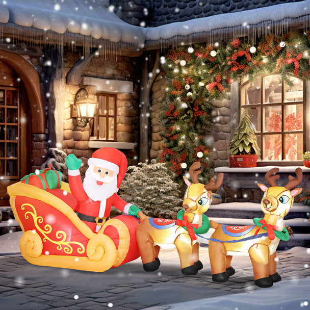 7.9ft Santa Sleigh displayed outside a decorated home