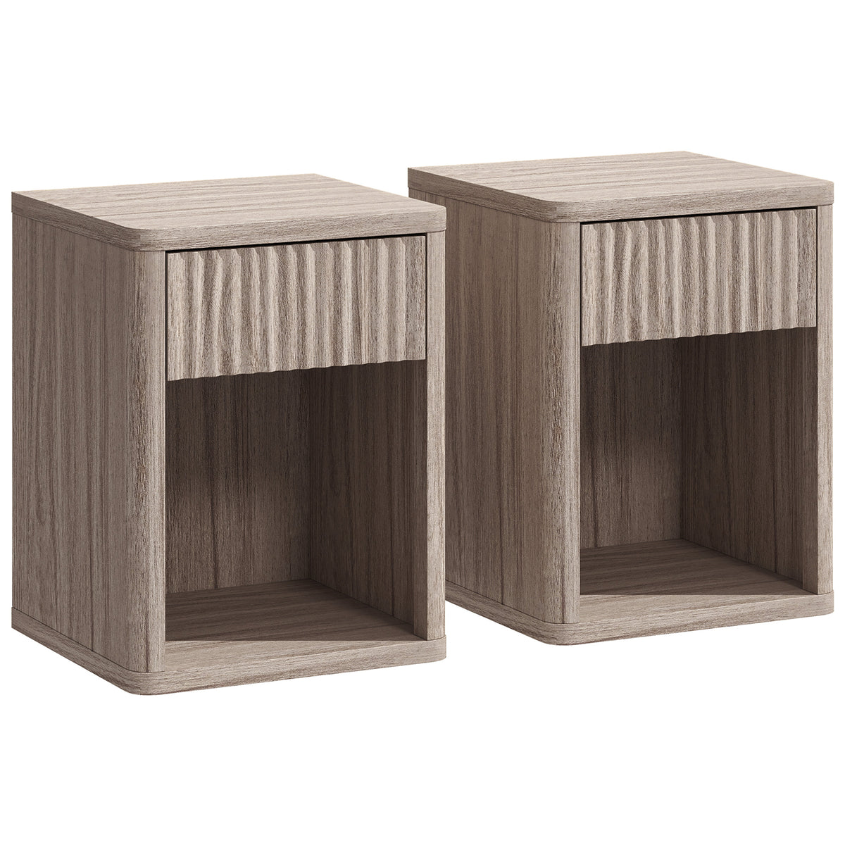 HOMCOM Modern Bedside Table Set of 2, Bedside Cabinet with Drawer and Open Shelf, Side End Table, Nightstand for