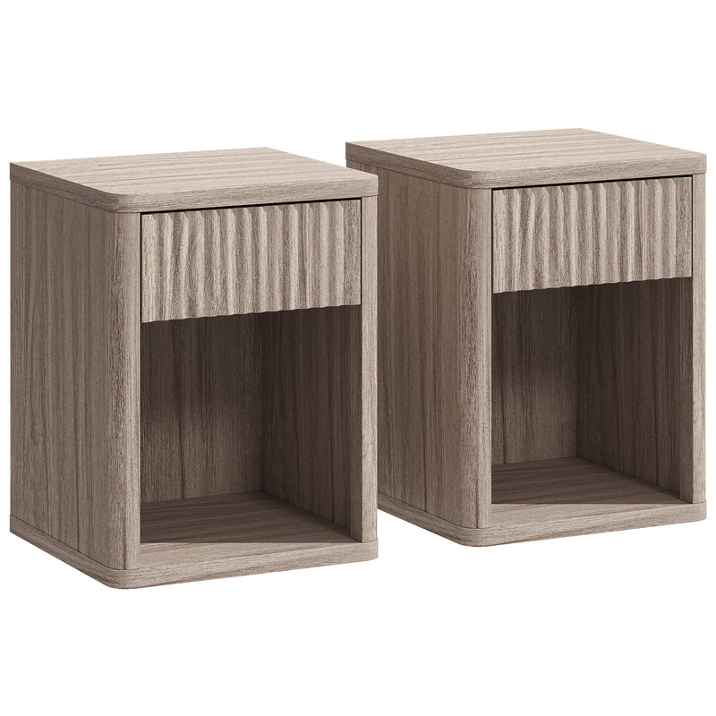 HOMCOM Modern Bedside Table Set of 2, Bedside Cabinet with Drawer and Open Shelf, Side End Table, Nightstand for