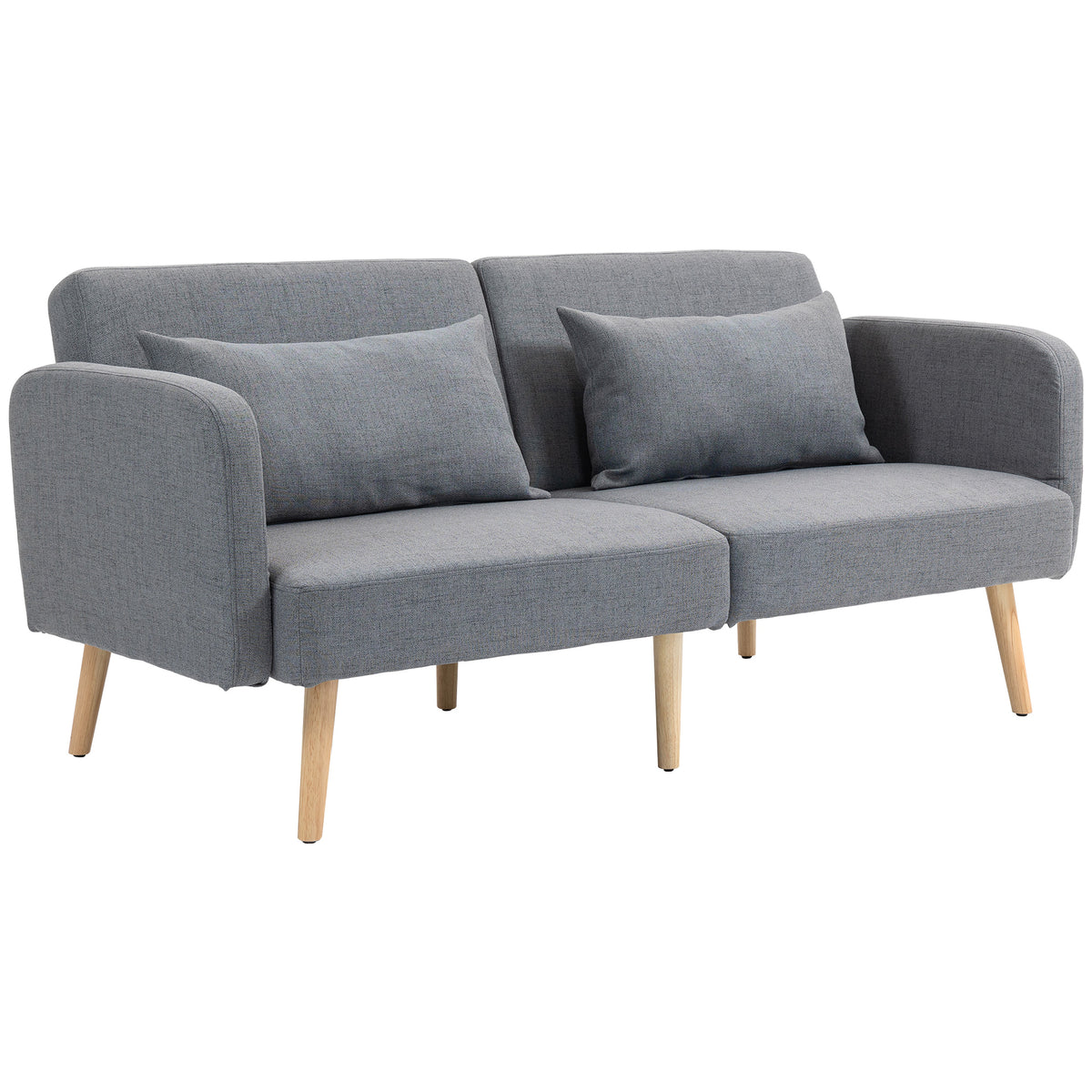 170 cm Split-Back 2-Seater Sofa Bed with Pillows – Grey
