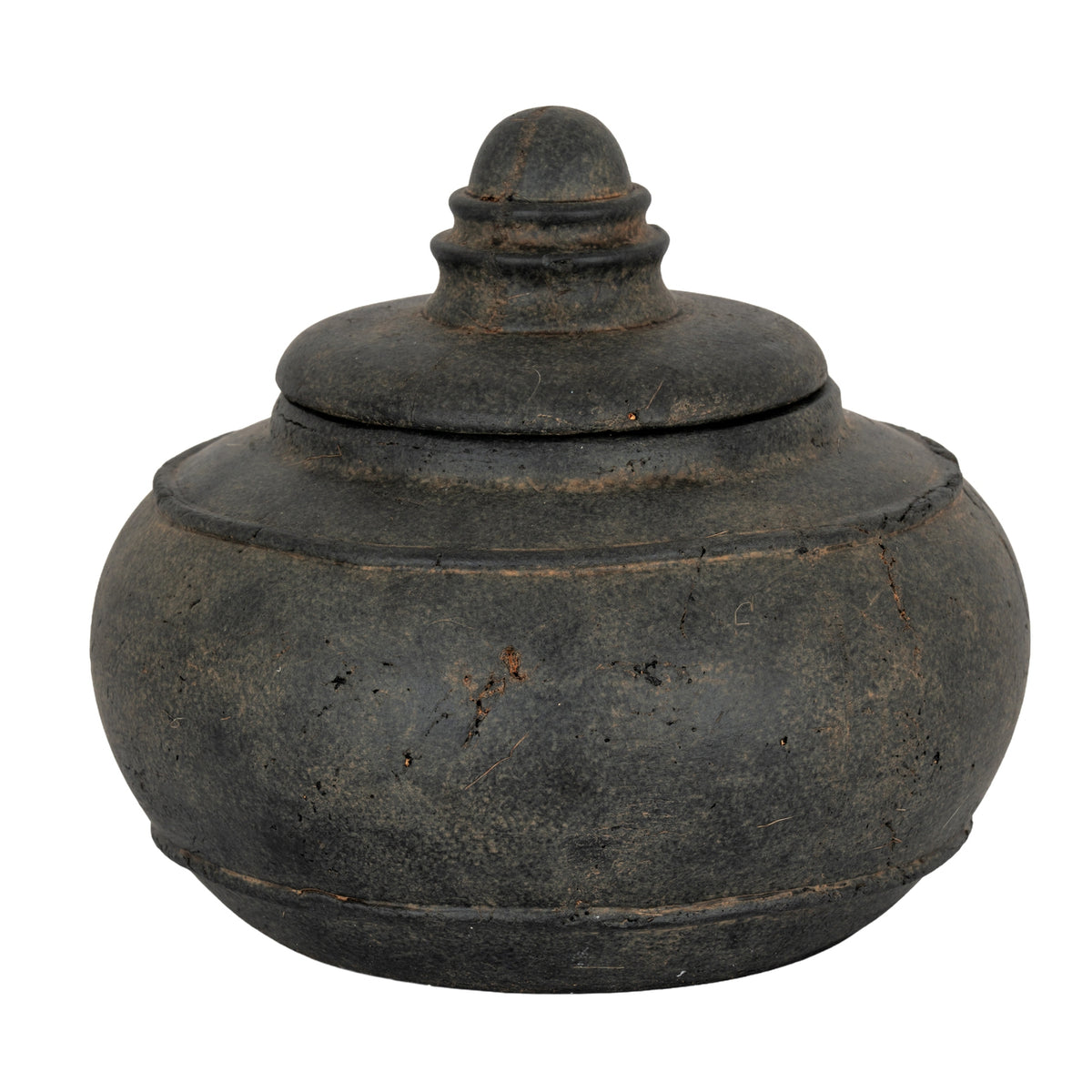 Dusk large charcoal ceramic pot with lid on white