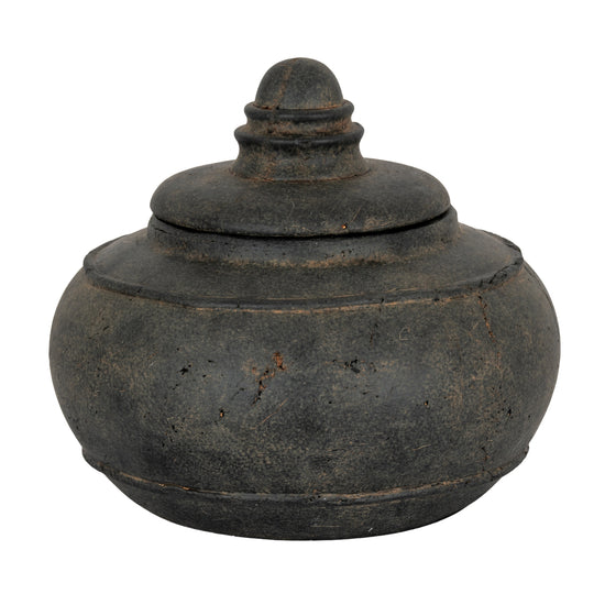 Dusk large charcoal ceramic pot with lid on white