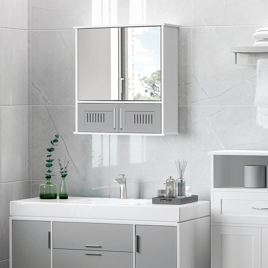 Grey mirror cabinet with vented base – image 2