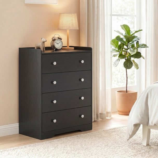 HOMCOM 4 Drawer Chest of Drawers, Modern Dresser for Bedroom, Storage Cabinet for Living Room Entryway, Black Wood – view 2