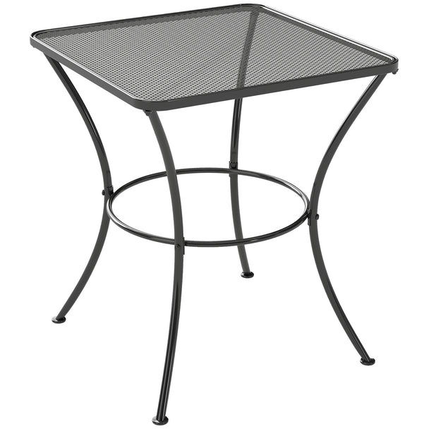 Black 60 cm square metal garden bistro table with mesh top and curved legs