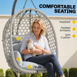 Outsunny Hanging Egg Chair, Indoor Outdoor Rattan Hammock Swing Chair with Stand, Safety Strap, Foldable Basket, Light – view 6