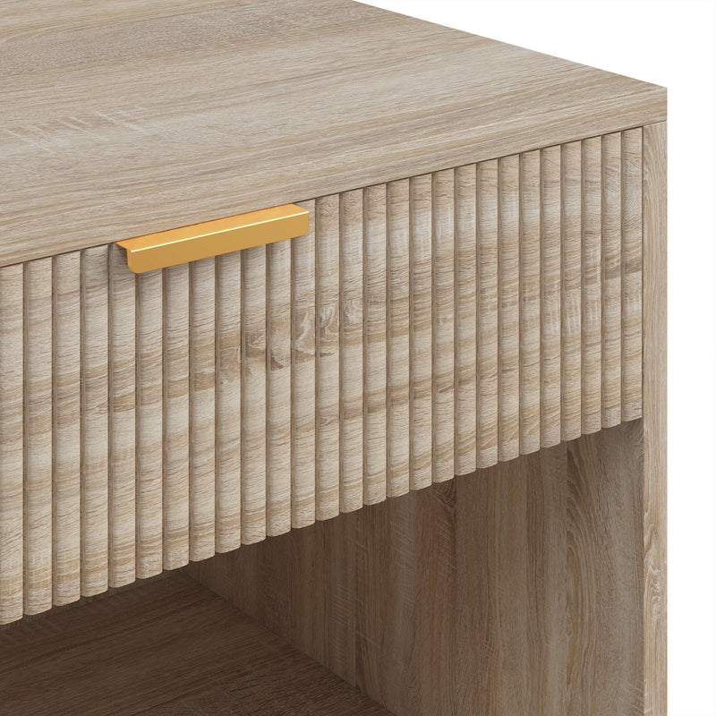 HOMCOM Bedside Table with Drawer and Open Compartment, Nightstand with Handle for Bedroom, Living Room, Natural Wood – view 10