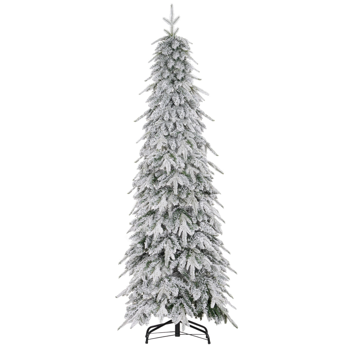 6ft slim snow-covered artificial Christmas tree on a steel base
