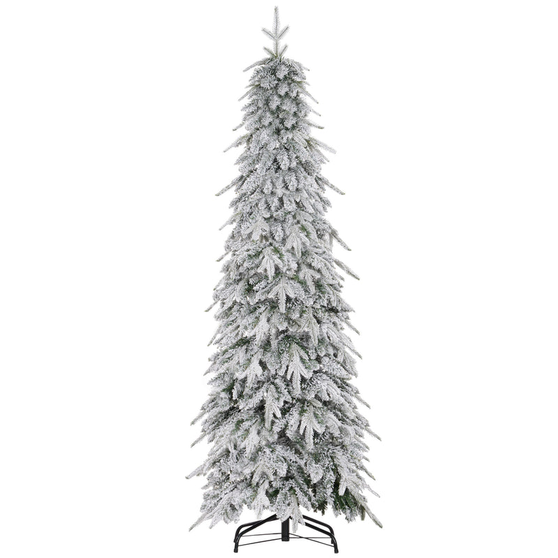 6ft slim snow-covered artificial Christmas tree on a steel base