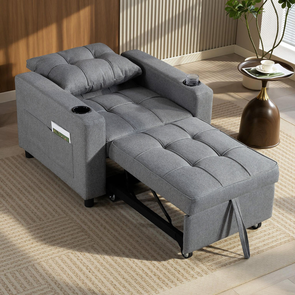 3-in-1 Single Sofa Bed, Convertible Sleeper Chair Bed - Dark Grey