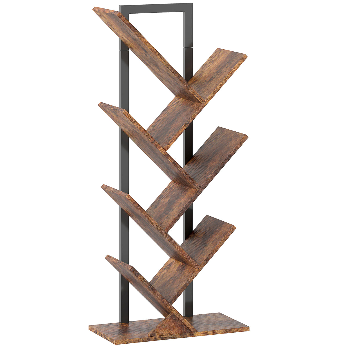 109 cm Tree Bookcase with 6 Storage Sections – Rustic Brown