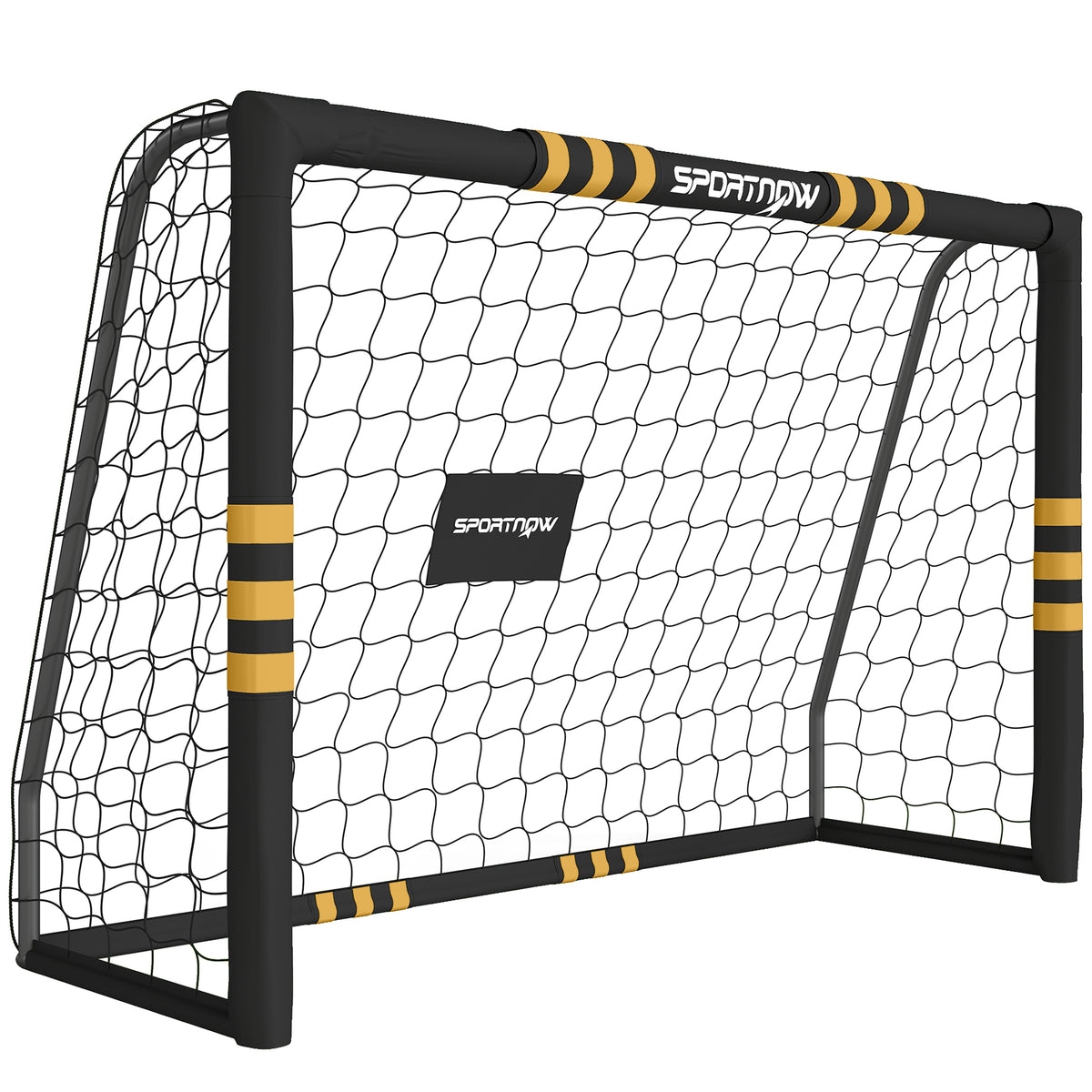 Yellow and black 6 x 4ft football goal with foam-padded metal frame and PE net