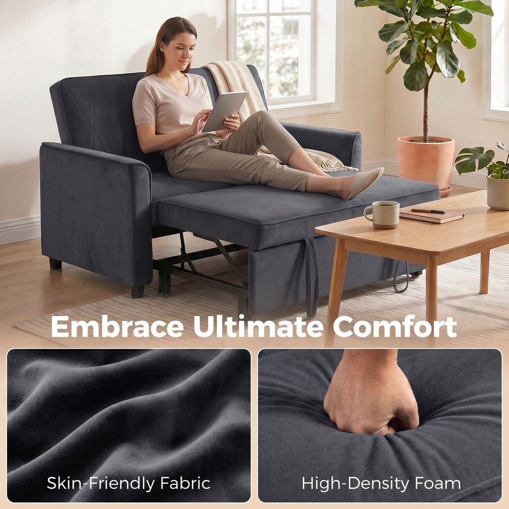 2 Seater Sofa Bed, 3-in-1 Convertible Pull Out Sleeper Sofa with Click-Clack Adjustable Backrest, Dark Grey