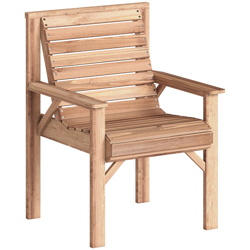 Outsunny Wooden Garden Dining Chair, Outdoor Chair Garden Armchair with Curved Seat and Wide Armrests, Natural Wood