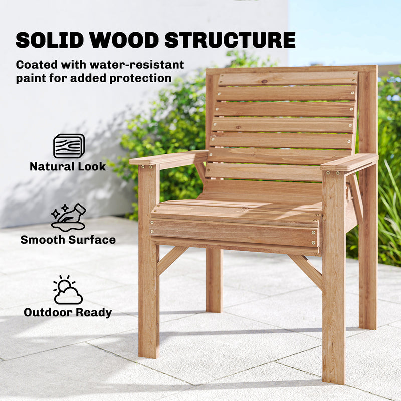 Outsunny Wooden Garden Dining Chair, Outdoor Chair Garden Armchair with Curved Seat and Wide Armrests, Natural Wood – view 6