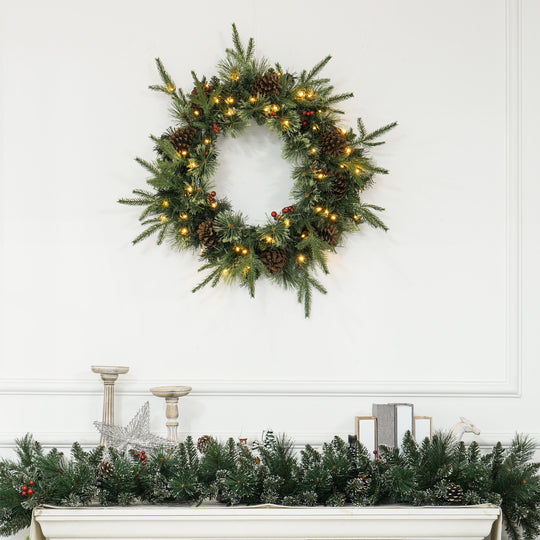 60cm Christmas Wreath hanging in a festive room
