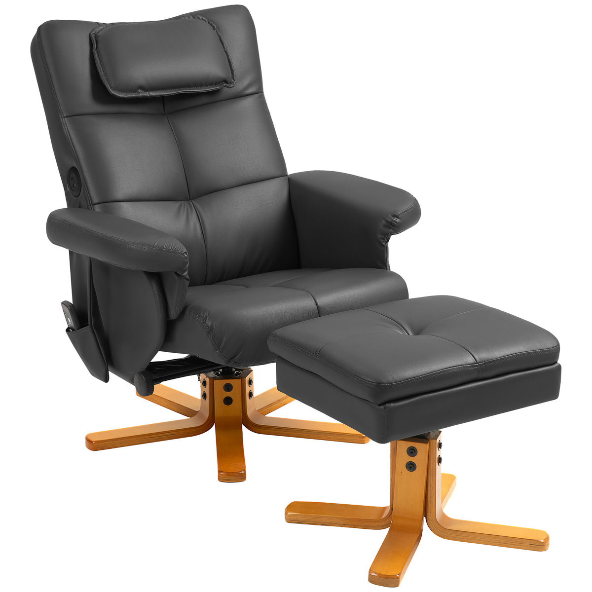 Faux Leather Massage Recliner with Storage Ottoman – Black