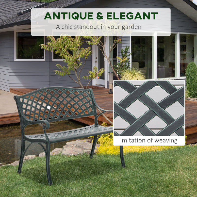 Outsunny Cast Aluminium Garden Bench 2 Seater Antique Loveseat for Outdoor Patio Porch Park, Verdigris – view 4