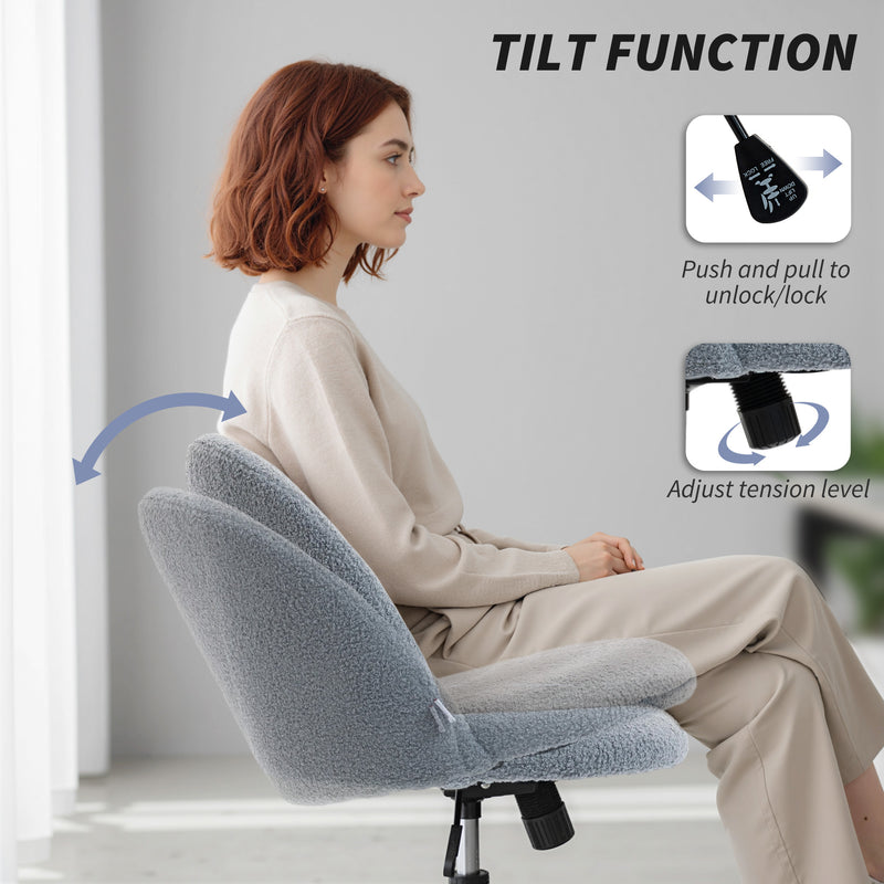 HOMCOM Teddy Fleece Office Chair with Wheels - Grey – view 5
