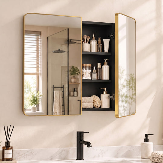 HOMCOM 76.2 x 11.6 x 61 cm Bathroom Mirror Cabinet, Wall Cabinet with Adjustable Shelves, Wall-Mounted or Recessed – view 2