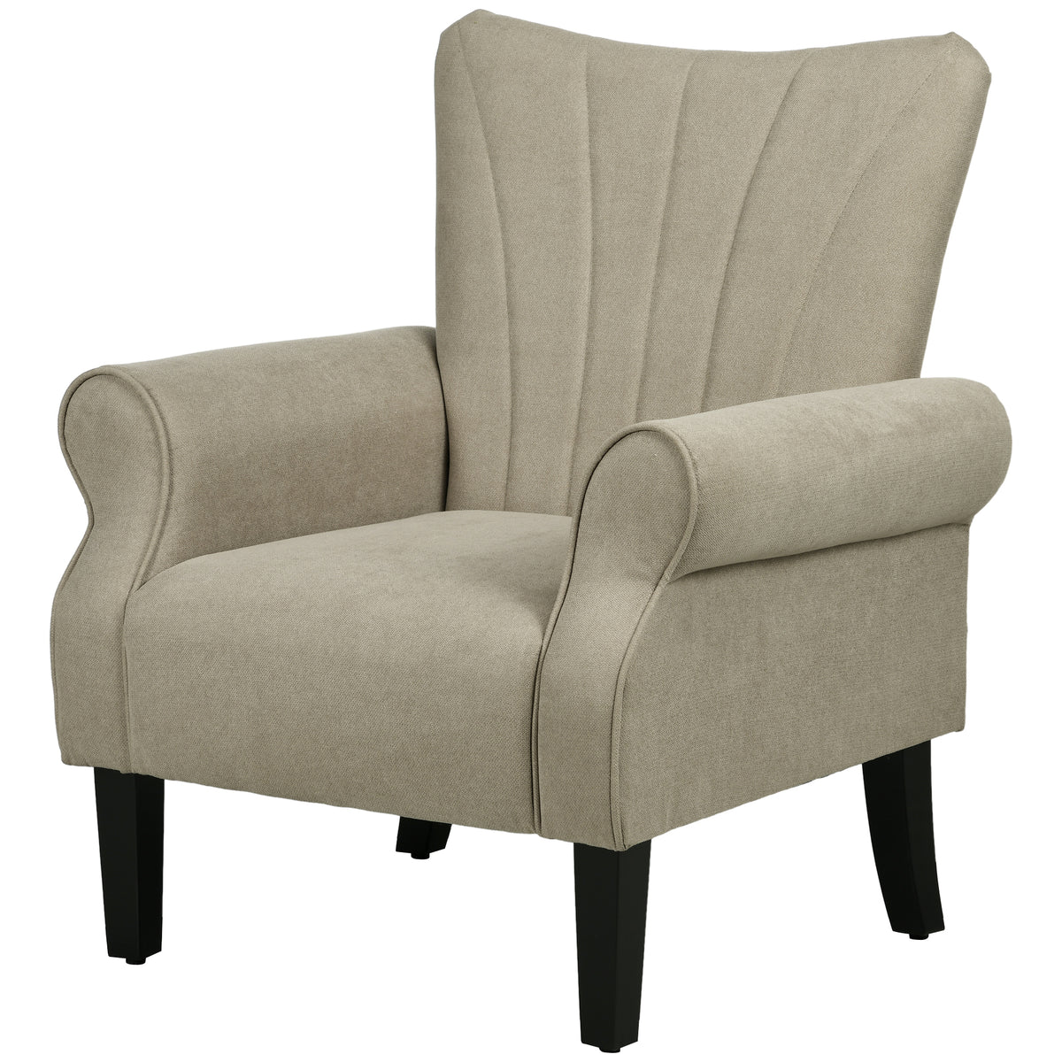 Wingback Accent Armchair with Rolled Arms – Beige