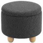 Storage Sitting Bench with Lid, Round Storage Ottoman with Rubberwood Legs, Dark Grey