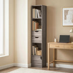 Bookcase with Drawers Adjustable Shelf Bookshelf with 2 Drawers and Cabinet 158 cm Grey