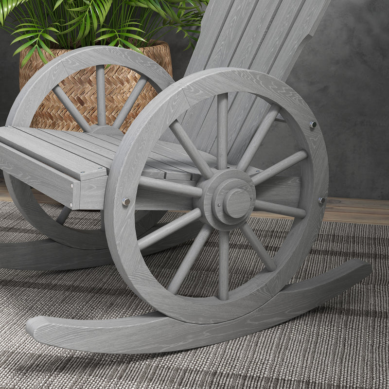 Outsunny Wooden Adirondack Rocking Chair Reclining Armchair Garden Furniture Patio Porch Rocker - Grey – view 8