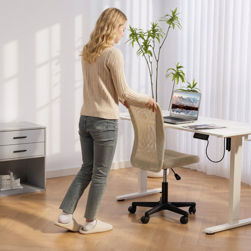 Vinsetto Computer Desk Chair, Mesh Office Chair with Adjustable Height and Swivel Wheels, Armless Study Chair, Beige – view 7