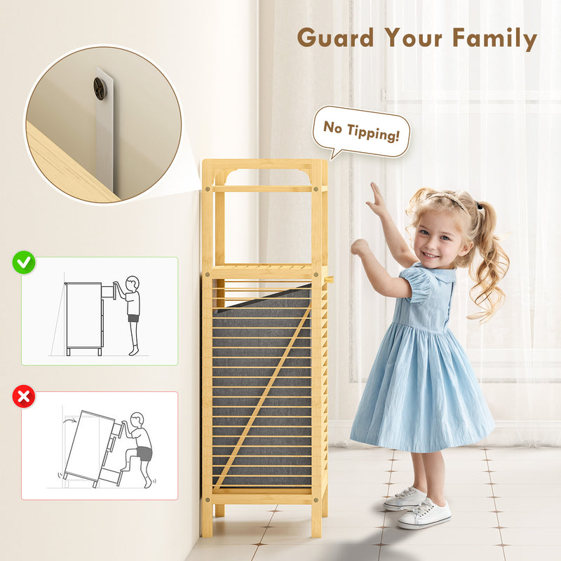 Bamboo laundry cabinet with hamper – image 7