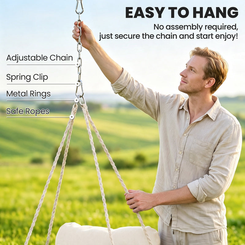 Outsunny Hanging Chair Outdoor Hammock Chair with Soft Cushion, Cotton Rope Boho Style Swing Chair, Hanging Garden – view 6