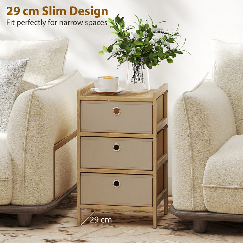 HOMCOM Chest of Drawers, 3 Fabric Drawers Narrow Dresser with Bamboo Frame, Cream White – view 6