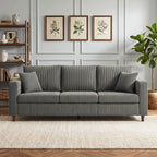 3 Seater Sofa with Wide Seat, Corduroy Fabric Couch with Deep Seat, Spring Cushion, Light Grey