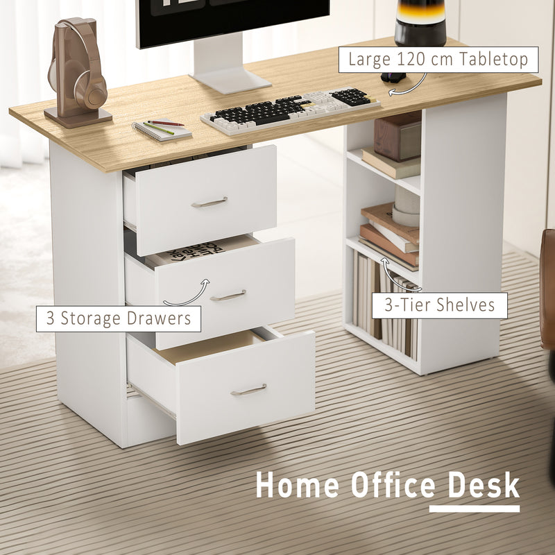 HOMCOM Computer Desk with Drawers, Home Office Desk, Writing Table, PC Workstation with 3 Storage Shelves for Working – view 4