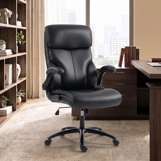 HOMCOM Office Chair, 180kg Heavy Duty PU Leather Computer Desk Chair with Flip-Up Armrests, Wide Seat, Spring Cushion – view 2