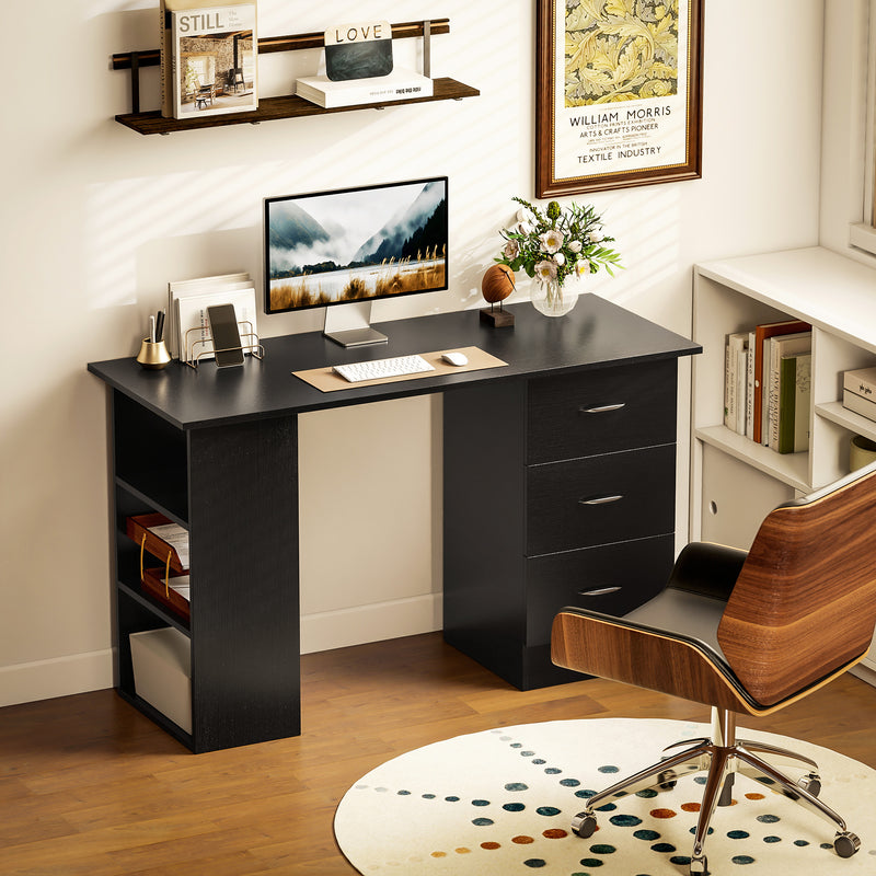 HOMCOM Computer Desk with Drawers, Home Office Desk, Writing Table, PC Workstation with 3 Storage Shelves for Working – view 2