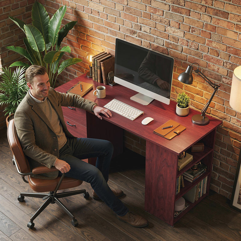 HOMCOM Computer Desk, Writing Table, PC Workstation with 3 Storage Shelves and Drawers, Handle, for Home Office, Walnut – view 9