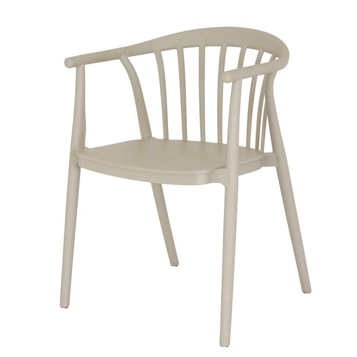 Echo putty grey spindle-back chair, three-quarter view