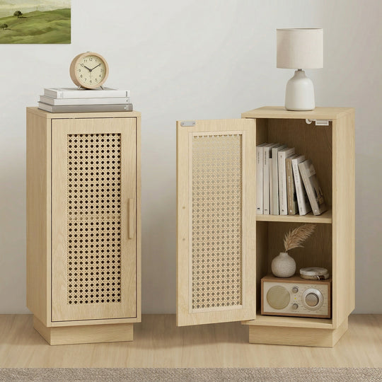 Slim rattan-effect bedside tables – image 2