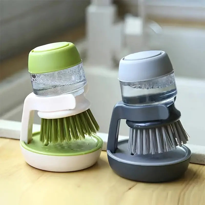 Press-On Kitchen Dish Cleaning Brush - Grey & Green