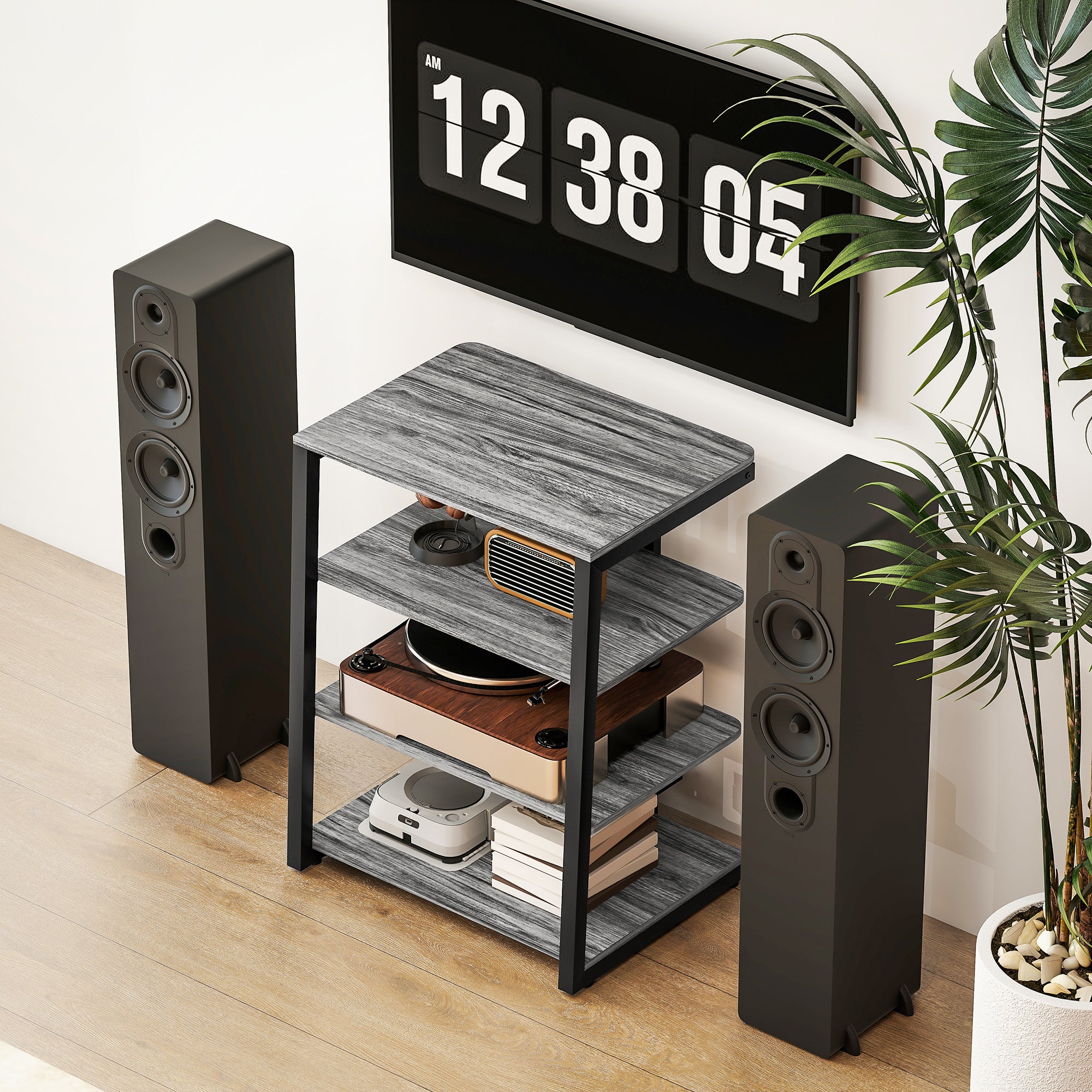 HiFi Stand, with Four Storage Shelves - Dark Grey