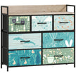 Blue wide 7-drawer fabric chest of drawers with patterned drawer fronts and wood-effect top