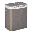 Grey 100L two-section bamboo laundry basket with lid and rope handles