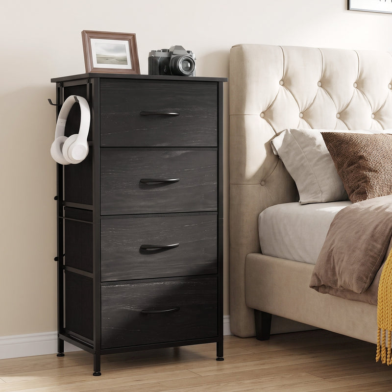 HOMCOM Chest of Drawers, Dresser with 4 Fabric Drawers, Tall Storage Unit with 4 Pockets and 2 Hooks, Steel Frame, Black – view 2