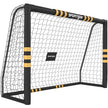 Yellow and black 8 x 5ft football goal with foam-padded metal frame and PE net
